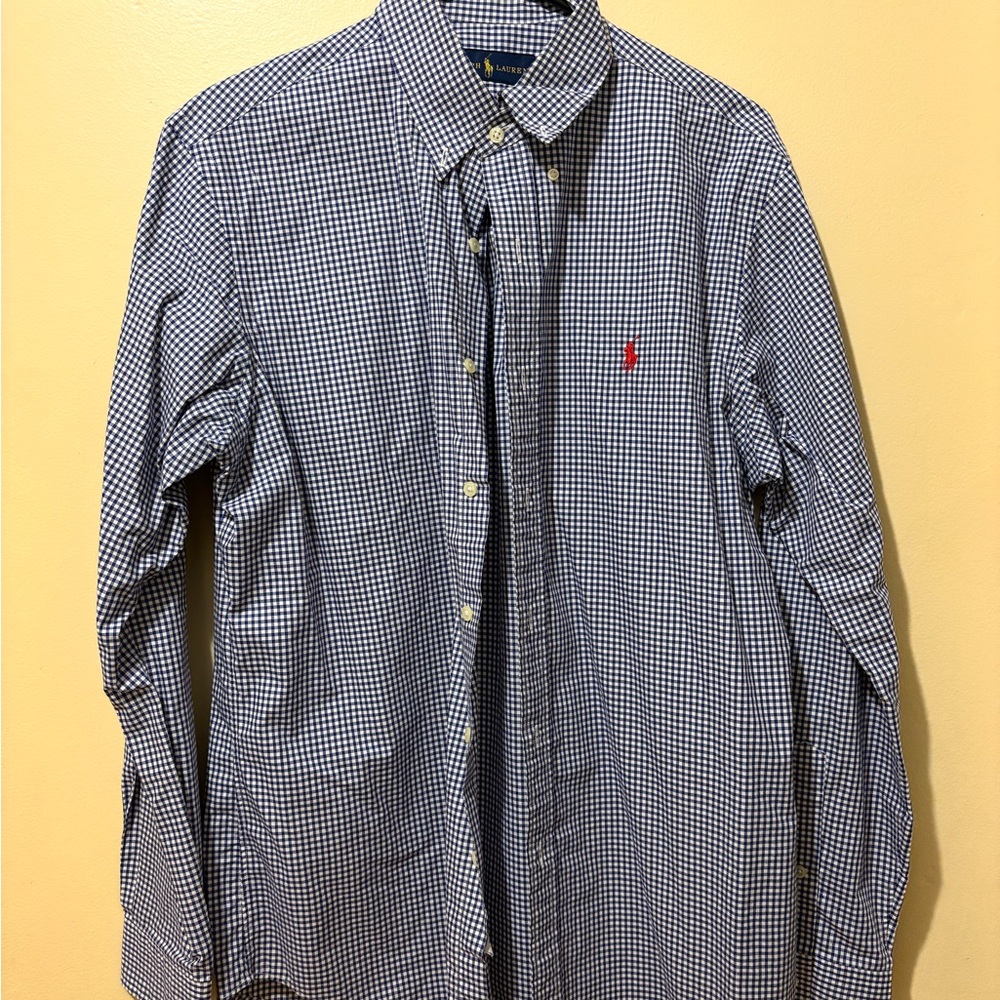 Ralph Lauren Polo - Button Up - Medium- Blue and White - Red Pony -
